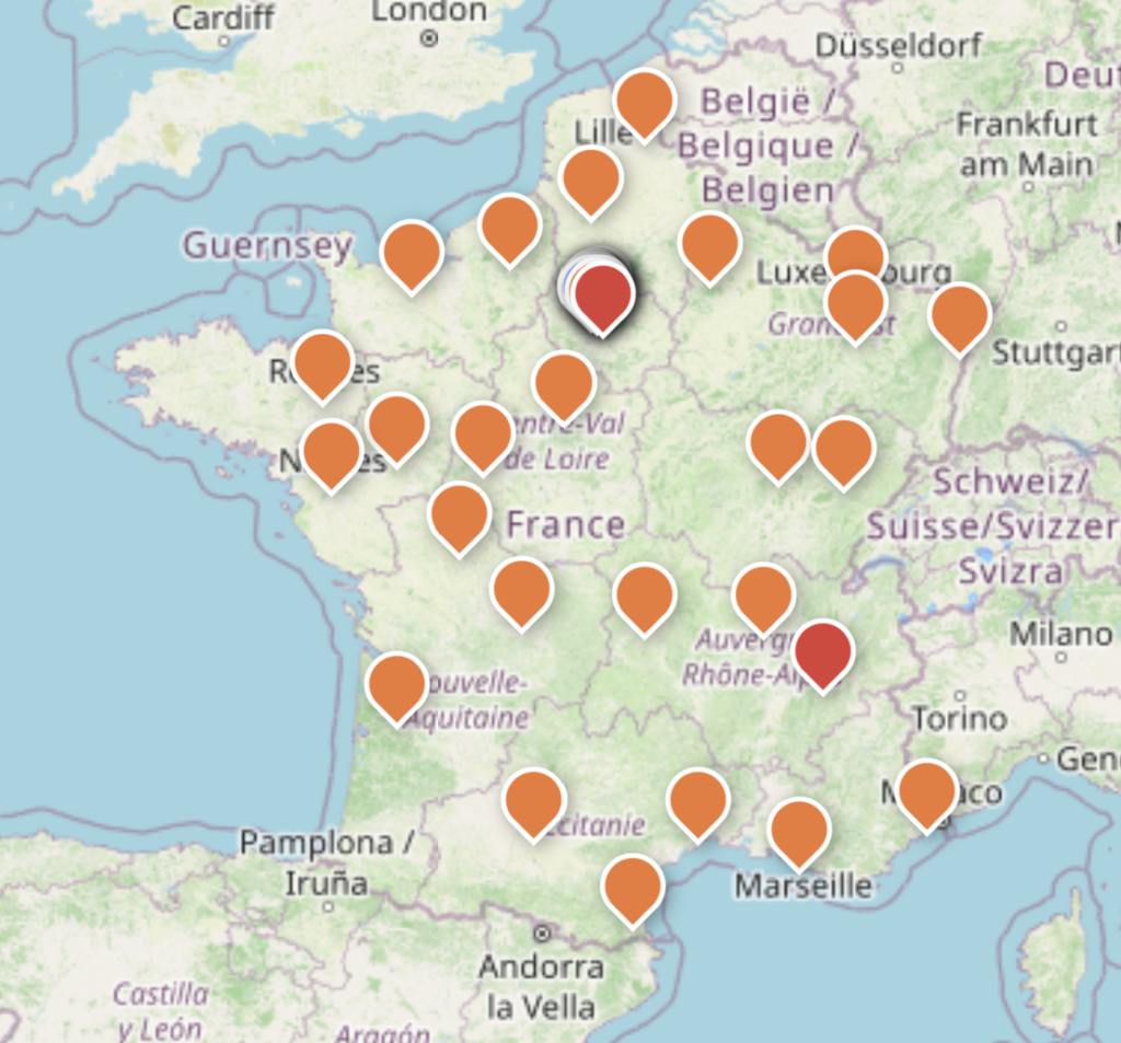 Carte des membres SELHV en France